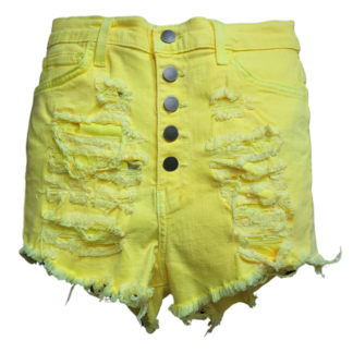 Yellow High Rise Destressed Jeans Short