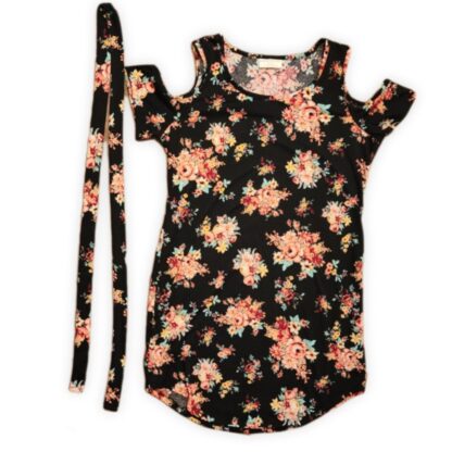 Floral Contrast Cold Shoulder Dress - Image 3