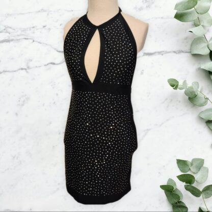 Black Sliver Dots Halter Mini Dress