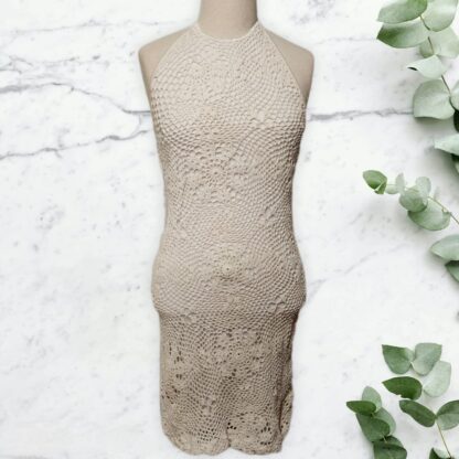 White Crochet Laced Apron Fitted Dress