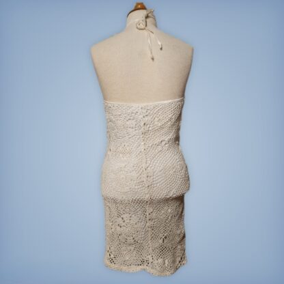 White Crochet Laced Apron Fitted Dress - Image 2