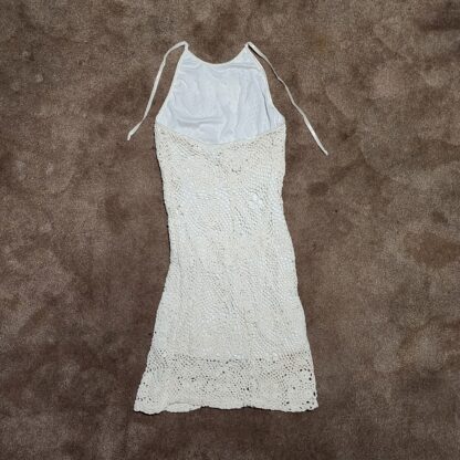 White Crochet Laced Apron Fitted Dress - Image 3