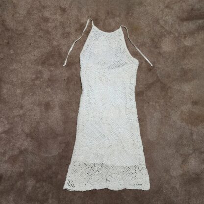 White Crochet Laced Apron Fitted Dress - Image 4