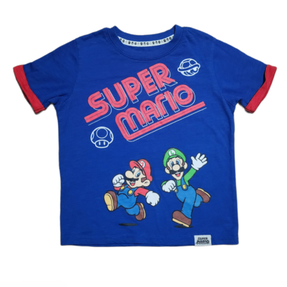 Little Kids Super Mario Blue Short Sleeve Shirt Sz 4/5