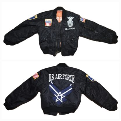 Little Kids Vintage Military Bomber Black Jacket Sz XS