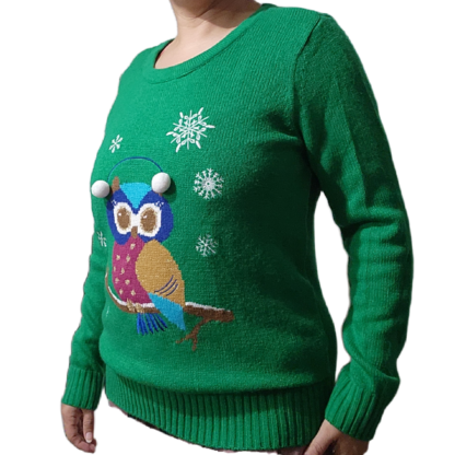 Green Knitted Owl Ugly Sweater Sz Med