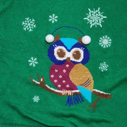 Green Knitted Owl Ugly Sweater Sz Med - Image 4