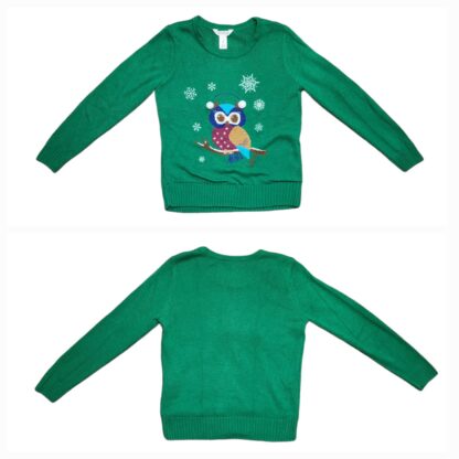 Green Knitted Owl Ugly Sweater Sz Med - Image 2