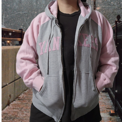 Pink & Grey Yankees Hooded Jacket Sz Med