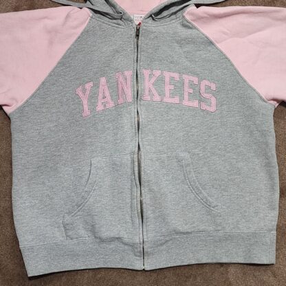 Pink & Grey Yankees Hooded Jacket Sz Med - Image 5